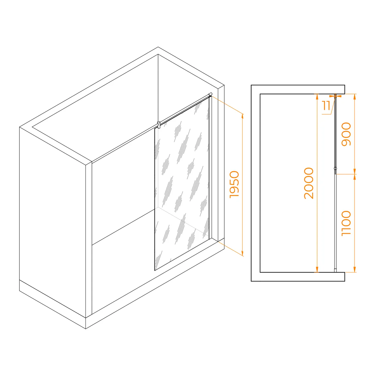Душевая перегородка  90*195 RGW WA-033 Хром/Матовое/6 мм (Easy) — фото 3, Душевые перегородки
