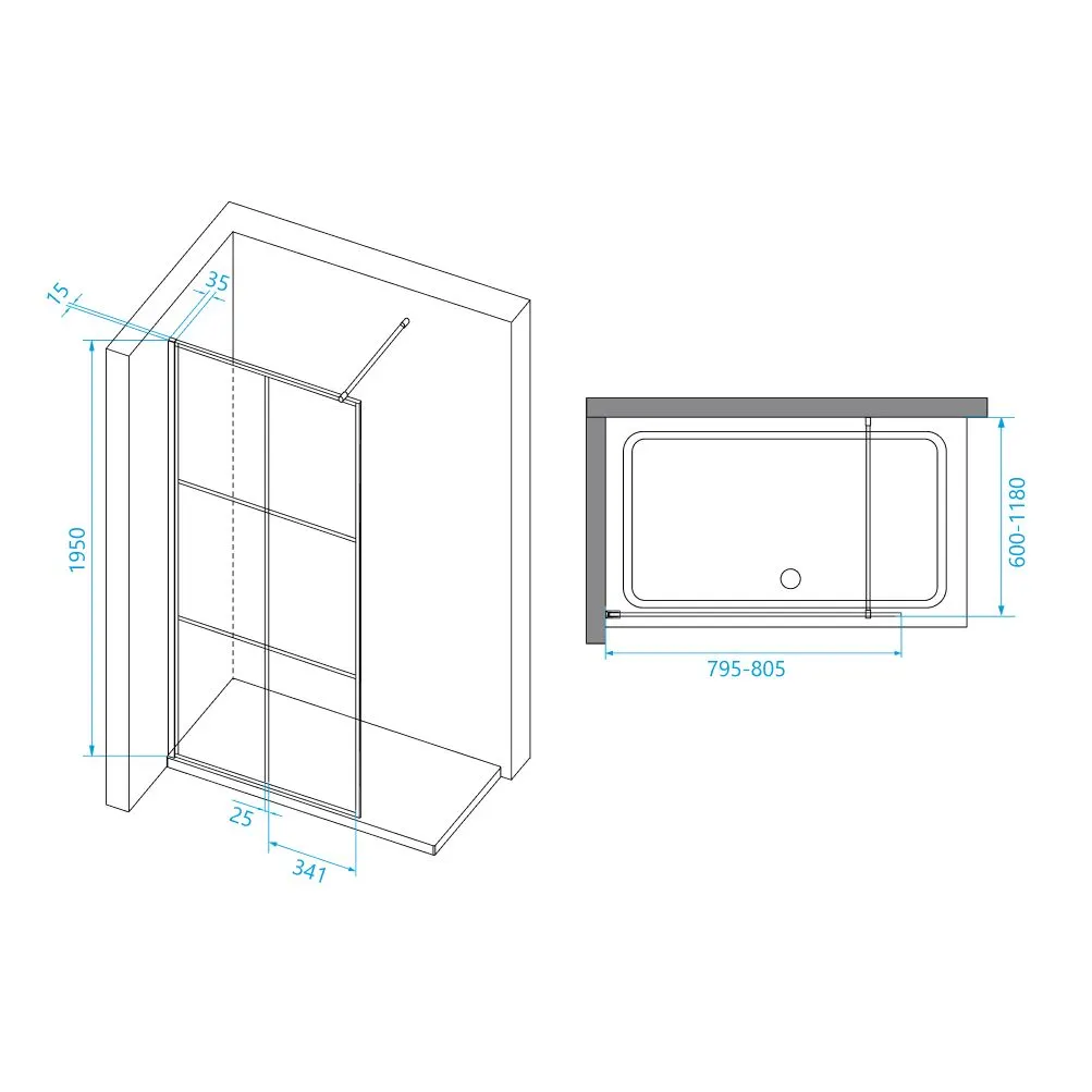 Душевая перегородка  80*195 RGW WA-111 B Чёрный/Прозрачное(Принт)/8 мм (Easy) — фото 3, Душевые перегородки