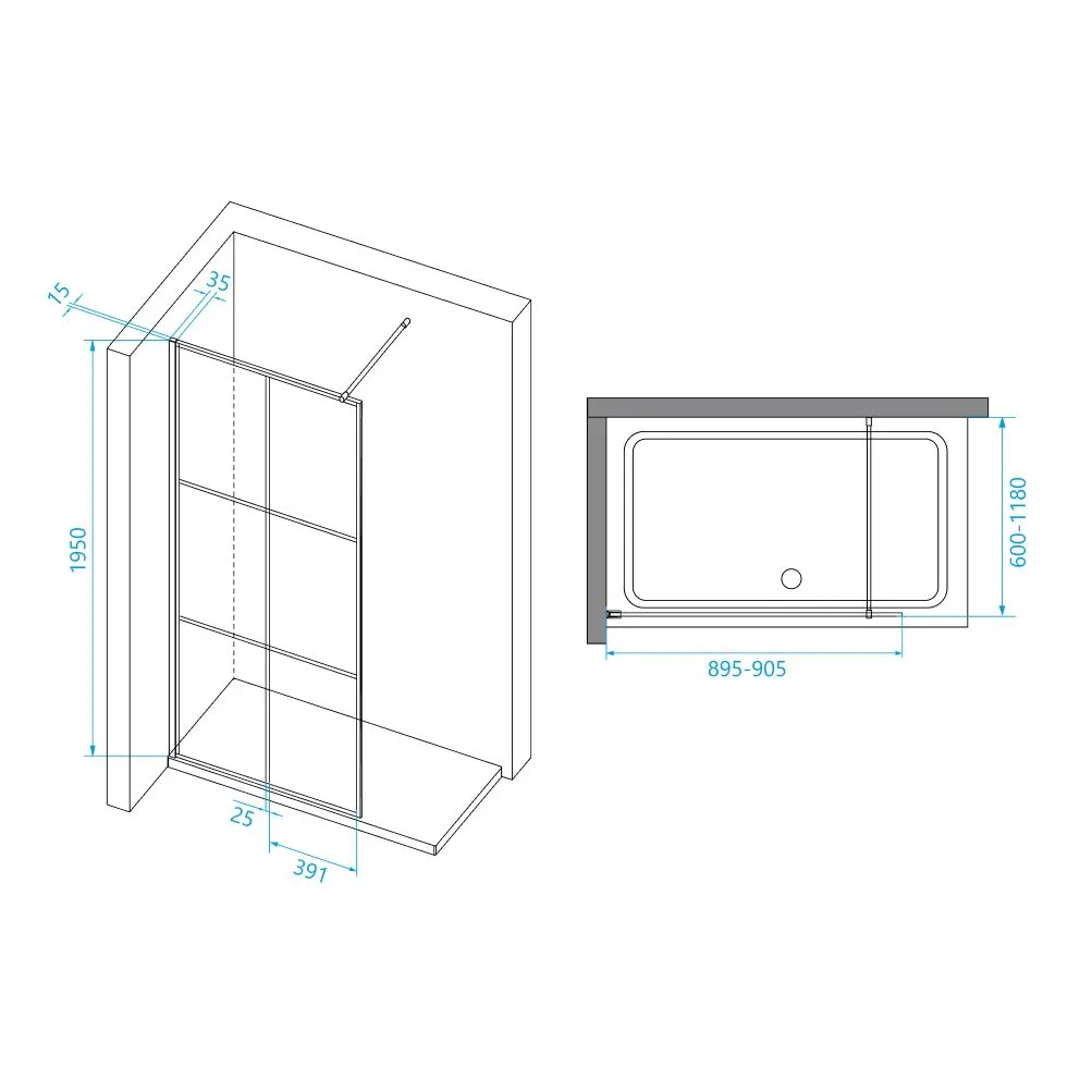 Душевая перегородка  90*195 RGW WA-111 B Чёрный/Прозрачное(Принт)/8 мм (Easy) — фото 3, Душевые перегородки