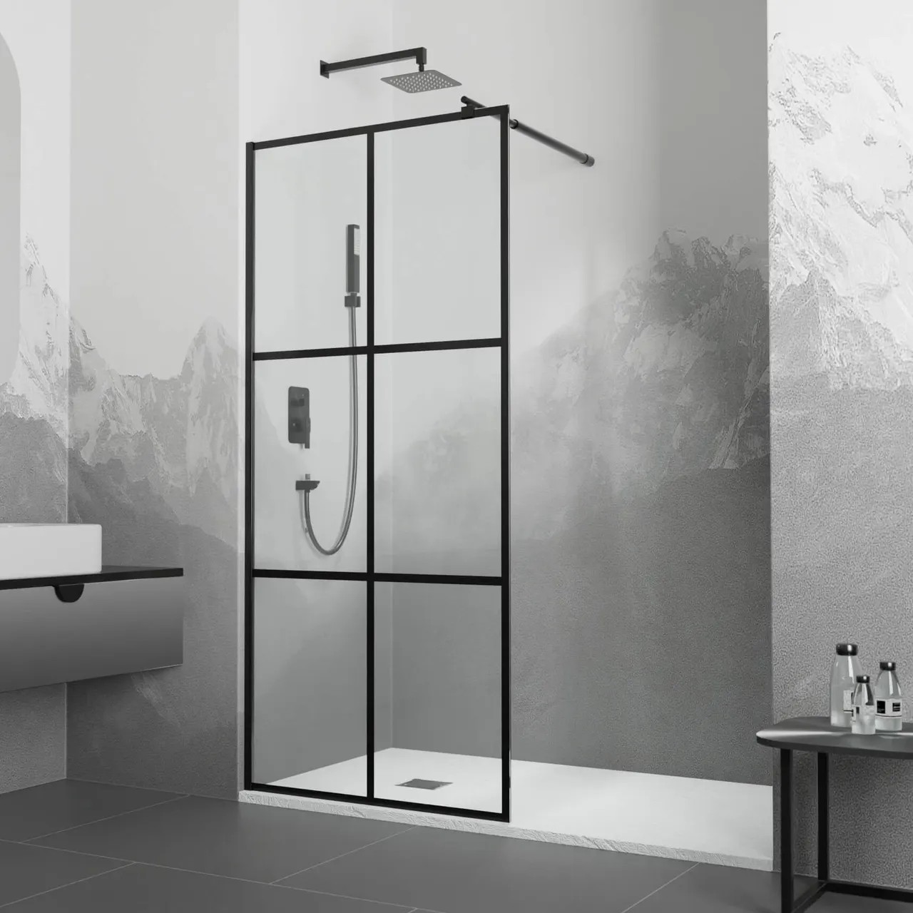 Душевая перегородка  60*195 RGW WA-111 B Чёрный/Прозрачное(Принт)/8 мм (Easy) — фото 1, Душевые перегородки