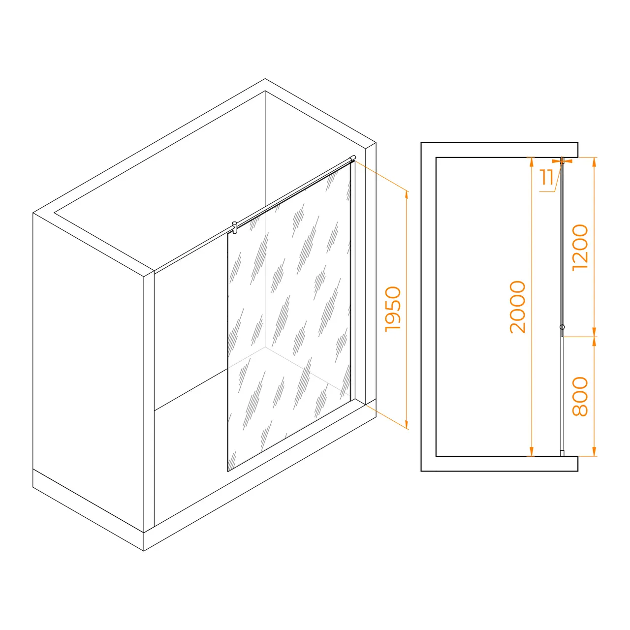 Душевая перегородка 120*195 RGW WA-033 Хром/Матовое/6 мм (Easy) — фото 3, Душевые перегородки