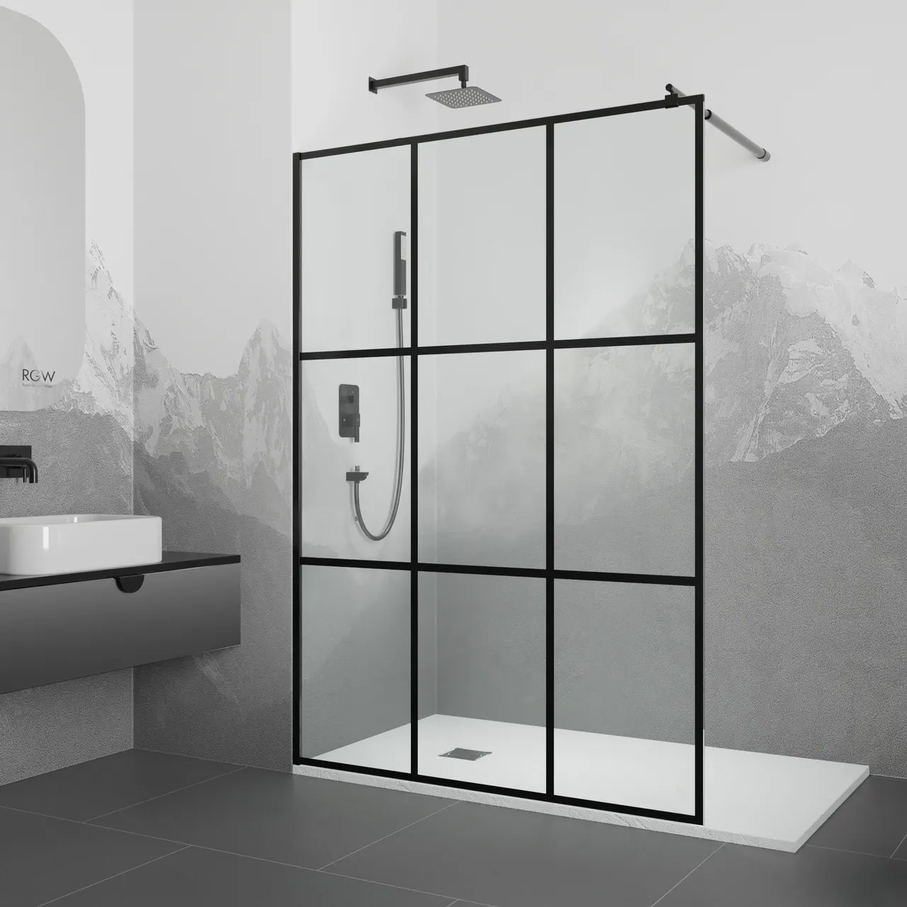 Душевая перегородка 120*195 RGW WA-111 B Чёрный/Прозрачное(Принт)/8 мм (Easy) — фото 2, Душевые перегородки