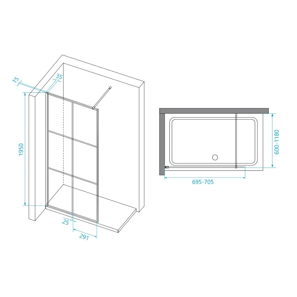 Душевая перегородка  70*195 RGW WA-111 B Чёрный/Прозрачное(Принт)/8 мм (Easy) — фото 3, Душевые перегородки