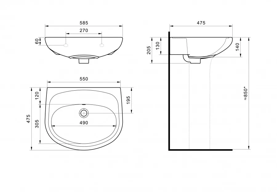 АНИМО Умывальник б/отв. 60 см., хр.кольцо, крепление, САНТЕК 1WH110505 — фото 9, Раковины подвесные