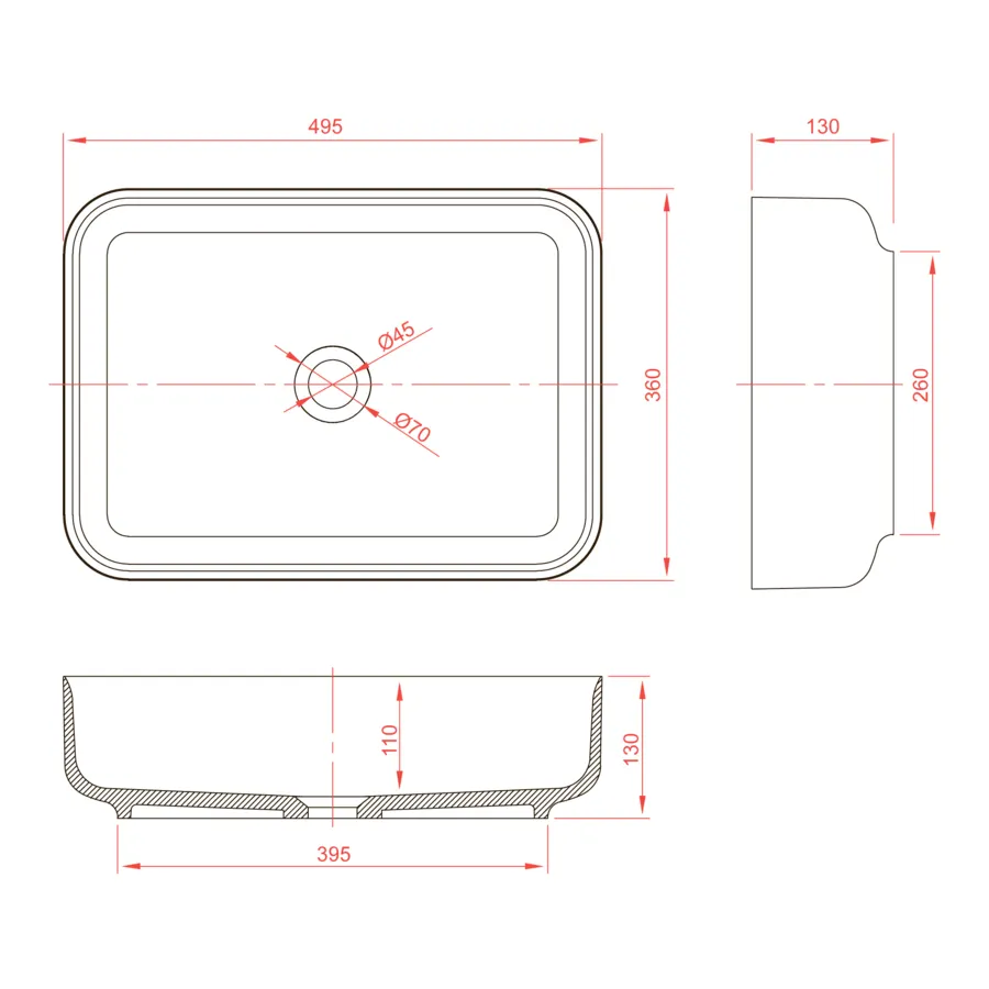 Раковина Loreto lungo 495 округлая, белый матовый, MonteBianco 12017 — фото 5, Раковины