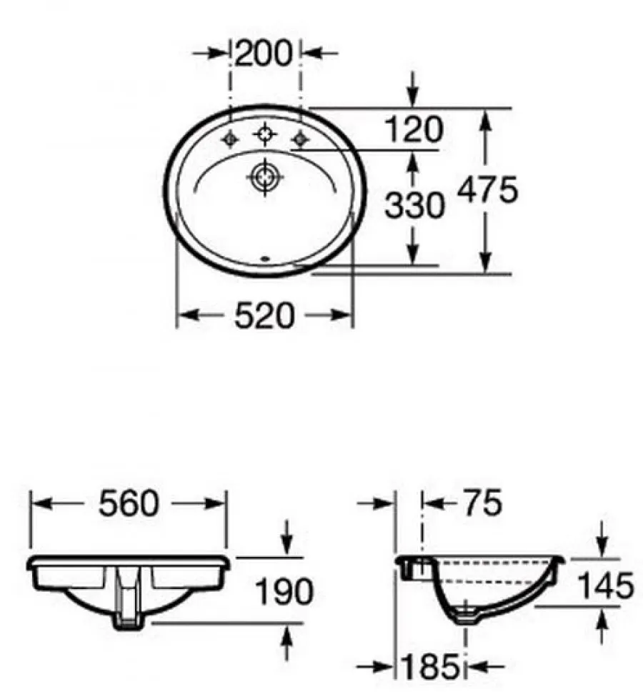 ADORA Встраиваемая раковина 56 см., ROCA 7327203000 — фото 3, Раковины встраиваемые сверху