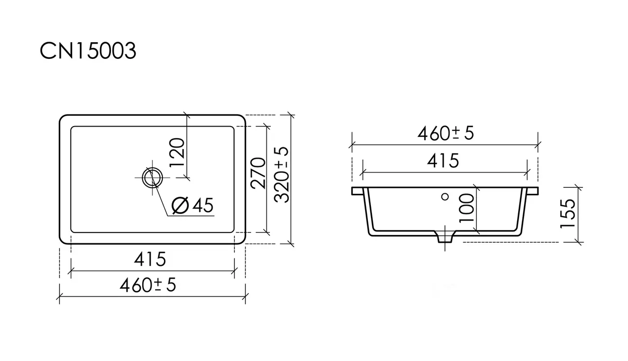 Раковина встраиваемая снизу Ceramicanova Era, c отверстием слива - перелива 460x320x155 мм, белый, арт.CN15003 — фото 7, Раковины встраиваемые снизу