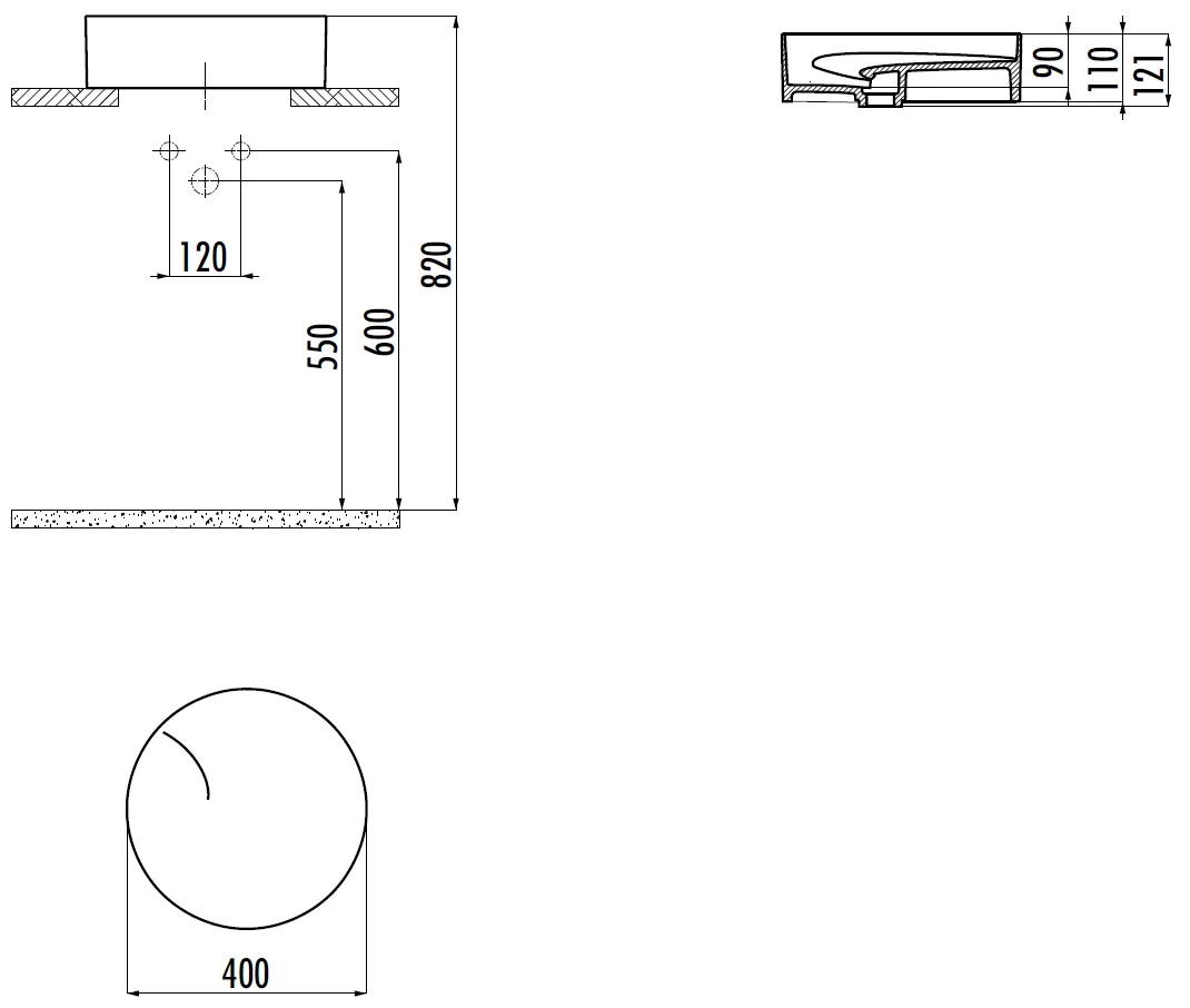 CREAVIT Раковина мебельная накладная БЕЛАЯ МАТОВАЯ RB141-00MB42E-0000 — фото 2, Раковины накладные