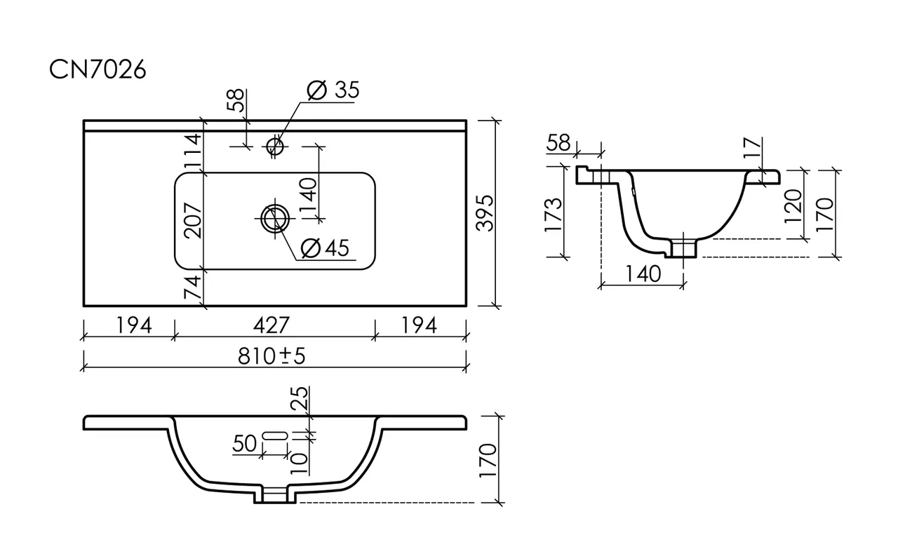 CN7026 Раковина мебельная накладная Compact 810x395x170, цвет белый — фото 5, Раковины накладные