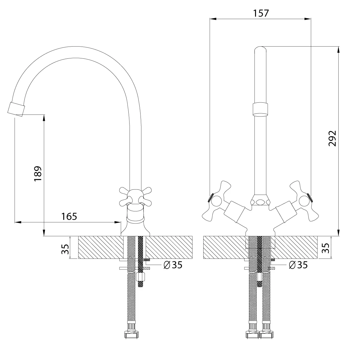 H02 Смеситель для кухни, выс.пов.излив 165мм, р/ДВ, хром, ROS, H02-72R — фото 2, Смесители для кухни