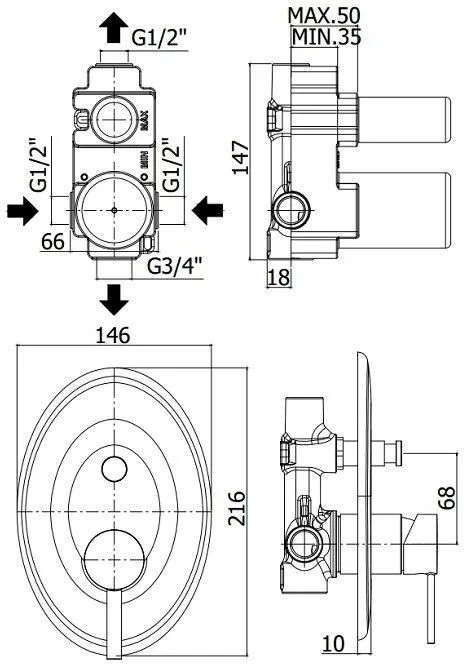 Смеситель для душа Paffoni Berry BR015CR (с внутренней частью) — фото 2, Смеситель для душа
