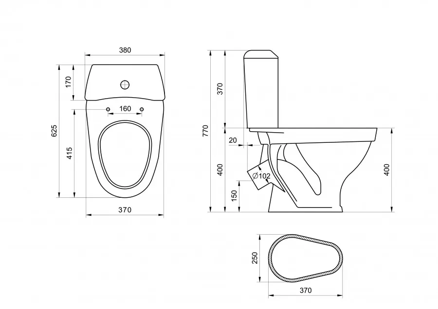 Унитаз-компакт "Вест" наклонный выпуск, с кнопочной арматурой и сиденьем, крап на белом. SANTERI 1P2018S0100BF — фото 7, Напольные унитазы