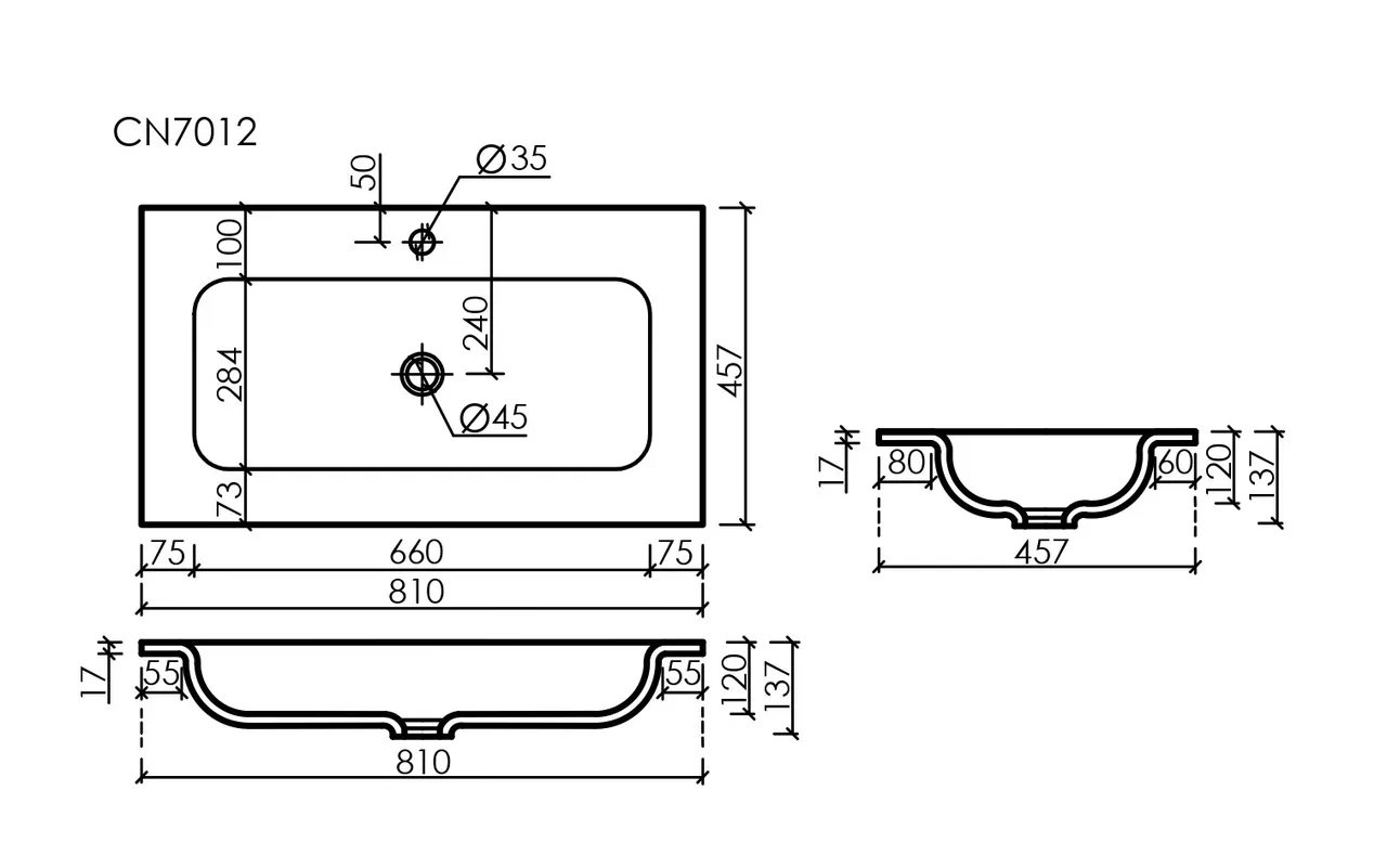 Раковина накладная мебельная Grace прямоугольная, с отверстием под смеситель, 810x457x137 мм, цвет белый — фото 3, Раковины накладные