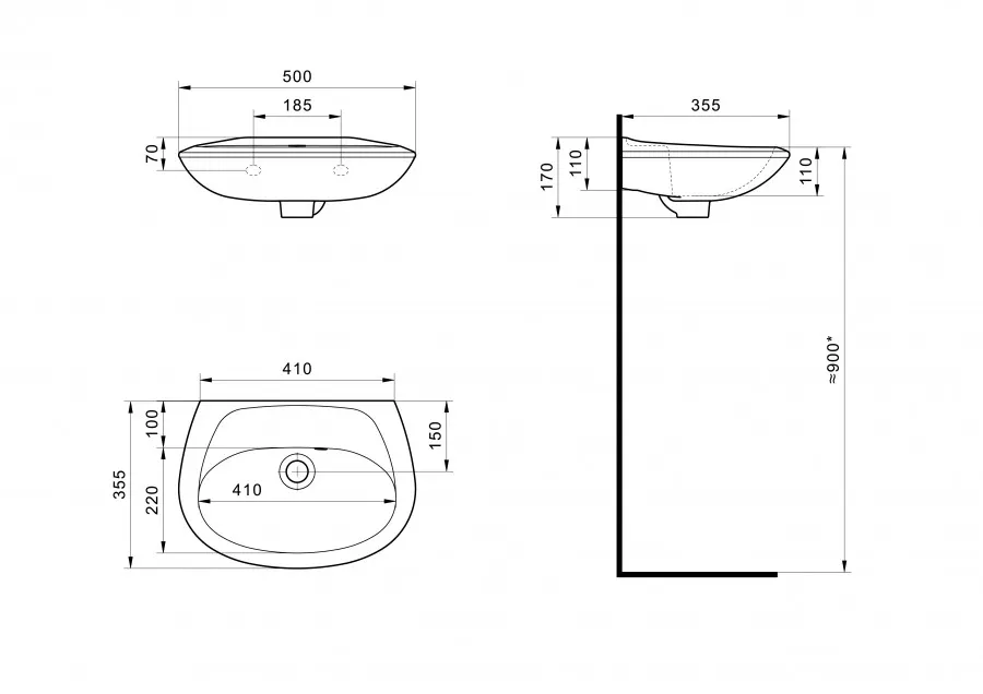 БРИЗ Умывальник б/отв. 50 см., хр.кольцо, крепление, САНТЕК 1WH110448 — фото 8, Раковины подвесные