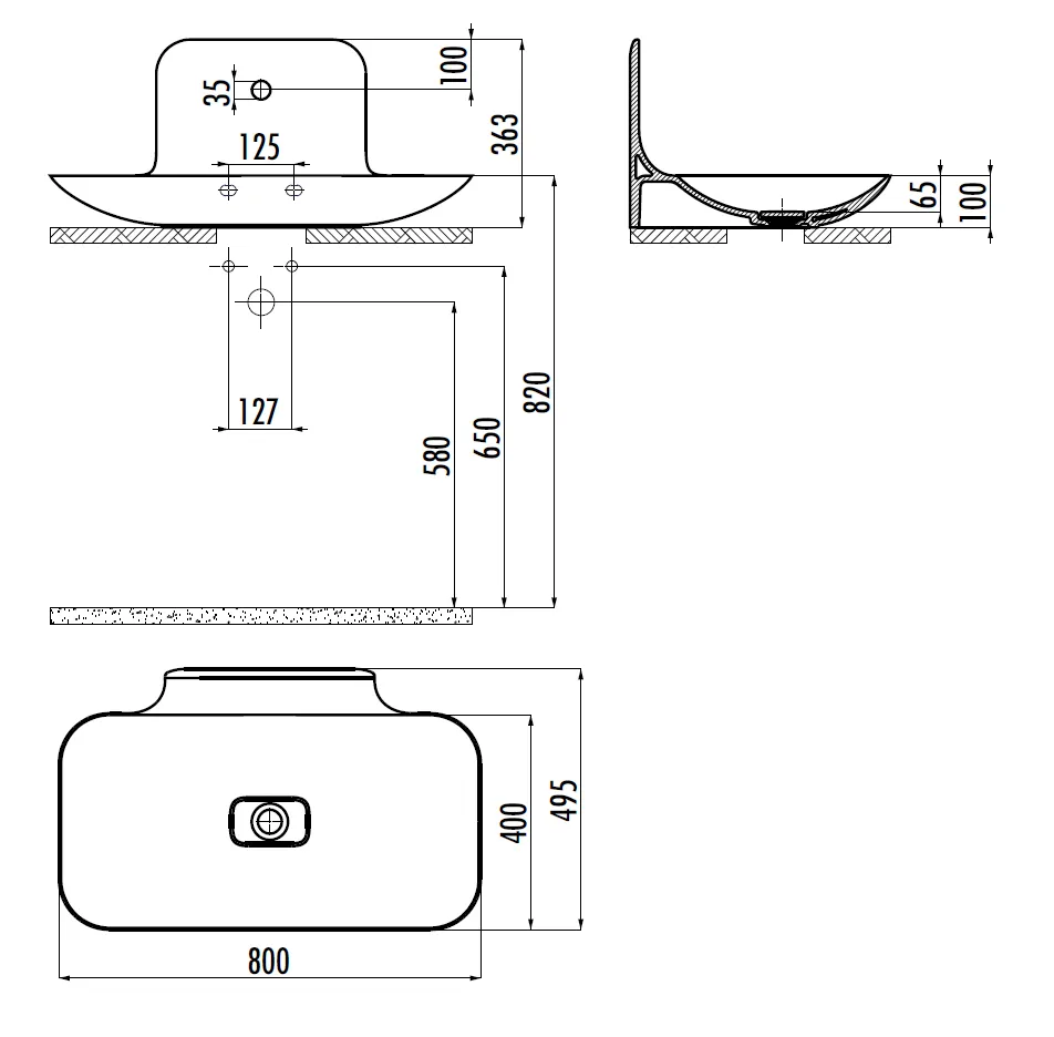 CREAVIT FOGLIA Раковина 80 см FG080-00CB00E-0000 — фото 2, Раковины накладные