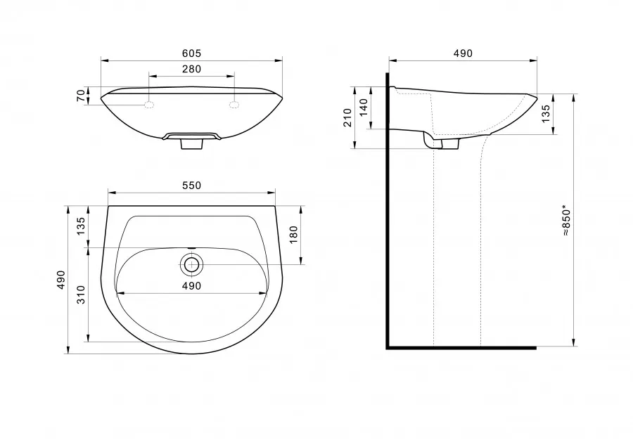 БРИЗ Умывальник б/отв. 60 см., хр.кольцо, крепление, САНТЕК 1WH110463 — фото 8, Раковины подвесные