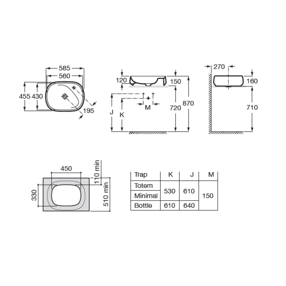 Beyond раковина накладная 560х430 Pearl, ROCA 73270B8630 — фото 2, Раковины накладные