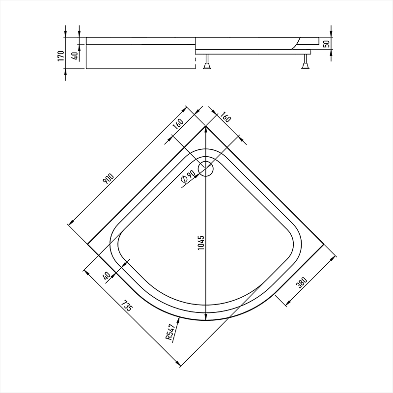 Товар: Душевой поддон ALEX BAITLER AB9017D-1 четверть круга белый - фото 4 Душевой поддон ALEX BAITLER AB9017D-1 четверть круга белый — фото 4, Душевые поддоны