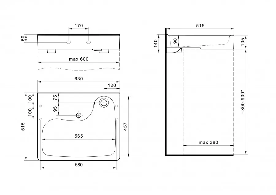 КЛИО Умывальник 51,5/63 см. над стир.машиной, хр.кольцо, САНТЕК 1WH501769 — фото 10, Раковины подвесные