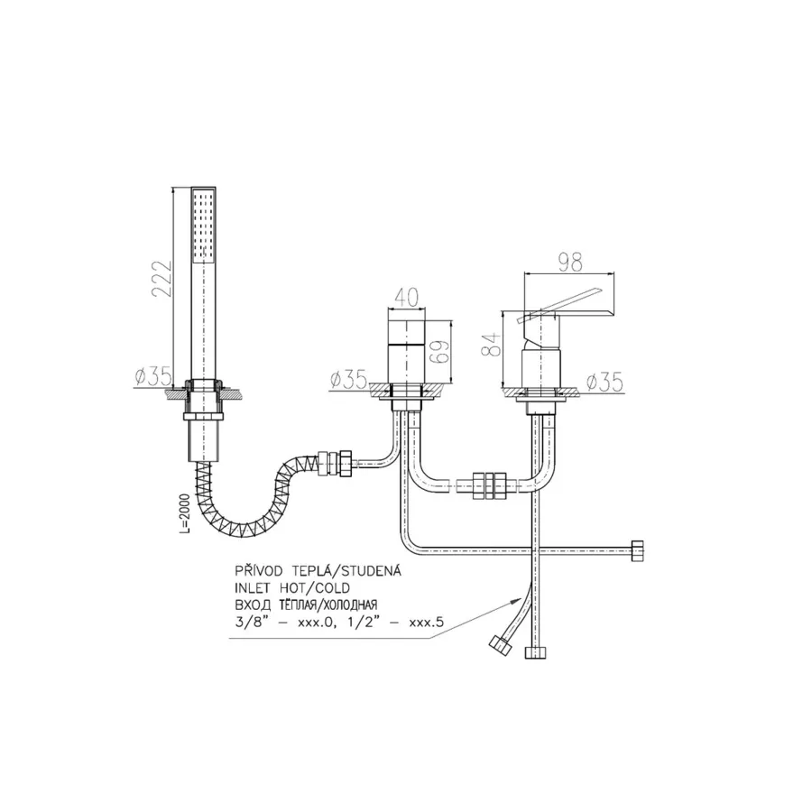 LR575.5PZ LOIRA смеситель каскадный на 3 отверстия залив воды через слив-перелив, ЦВЕТ ЗОЛОТО — фото 2, Смеситель для ванны