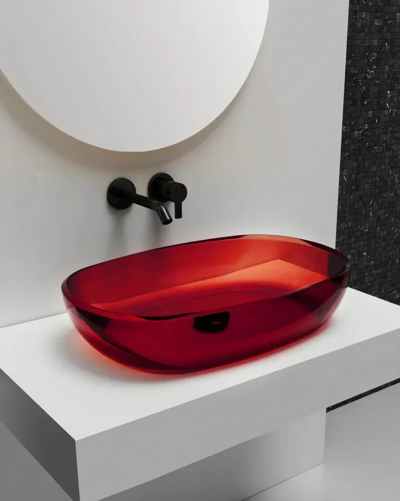 Раковина накладная прозрачная ABBER Kristall AT2805Rubin красная — фото 5, Раковины накладные
