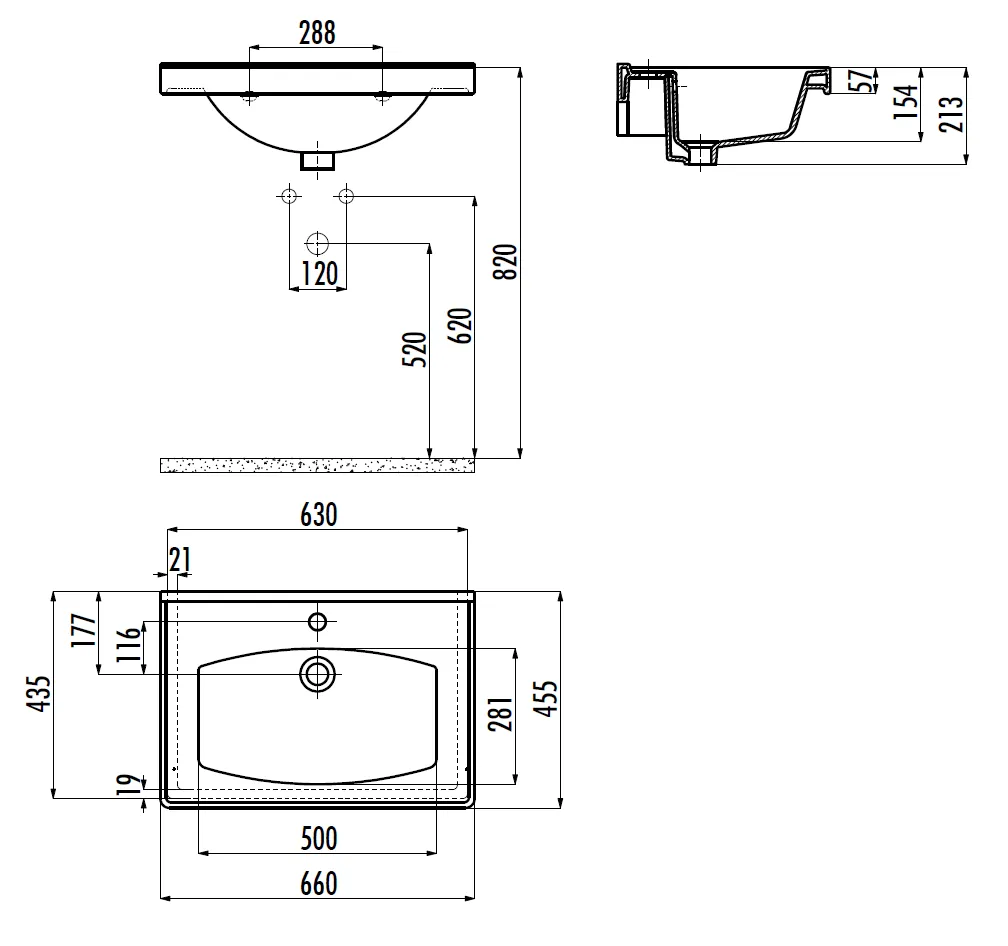 CREAVIT Раковина TF165 мебельная (45*65 см) TF165-00CB00E-0000 — фото 2, Раковины накладные