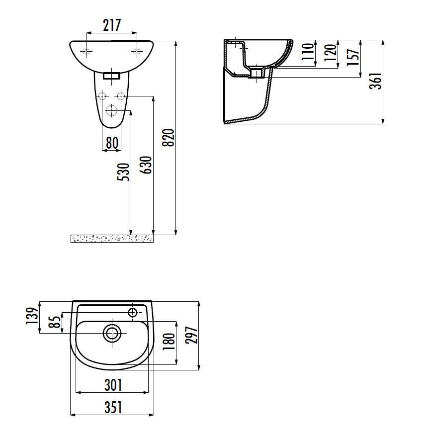 CREAVIT Раковина мебельная (29*35 см) TP135 TP135-00CB00E-0000 — фото 2, Раковины накладные
