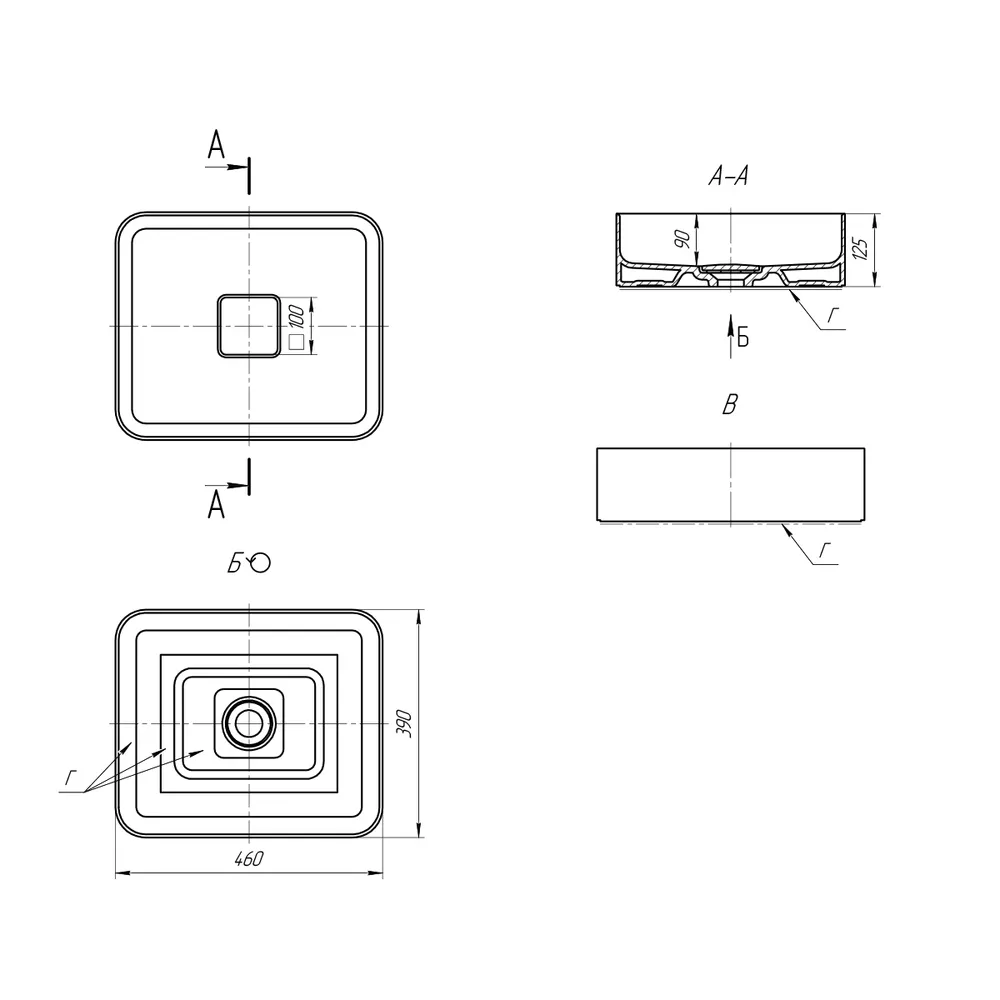 ДЖОЙ, накладной умывальник для установки на столешнице, керамический, с заглушкой сливного отверстия, 46х39х12 см, Dreja 641945 — фото 5, Раковины