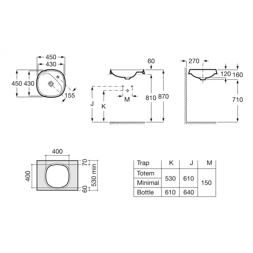 Beyond раковина полувстраиваемая 430х430, ROCA 73270B7000 — фото 2, Раковины