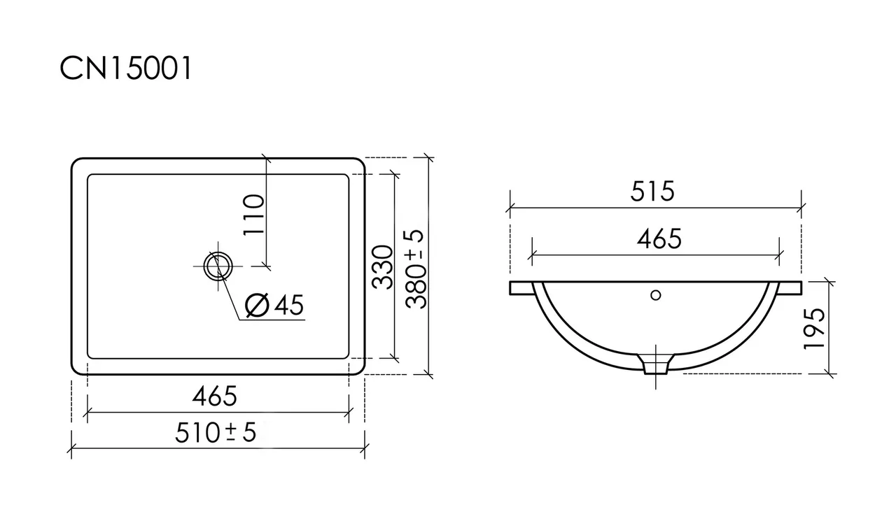 Раковина встраиваемая снизу Ceramicanova Era, с отверстием слива - перелива 515x380x195 мм, белый, арт.CN15001 — фото 6, Раковины встраиваемые снизу