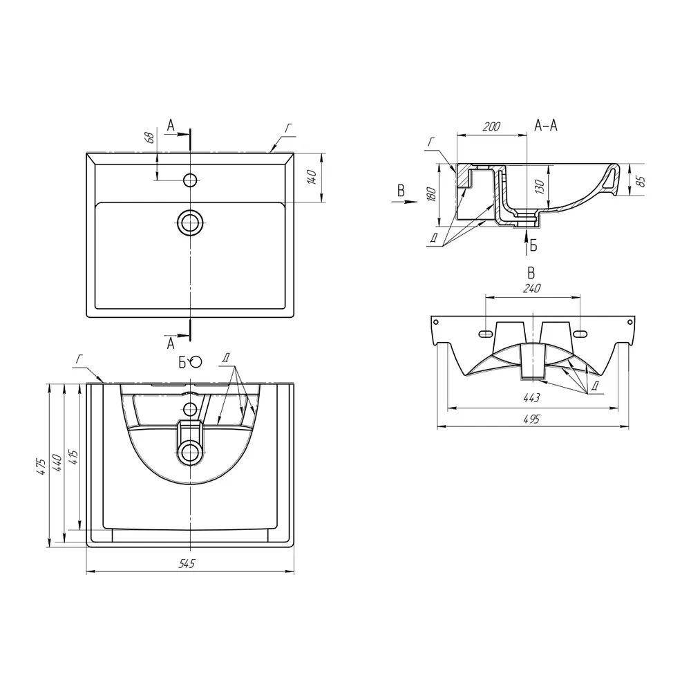 Q, 55 см, мебельный умывальник, керамический, Dreja 195476 — фото 5, Раковины