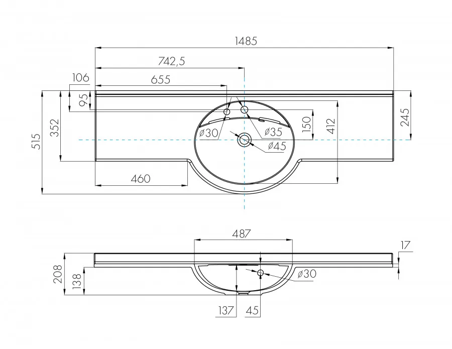 Раковина ОТЕЛЬ 5/1500 с навесами и диспенсором 1A70133NOT010 — фото 3, Раковины