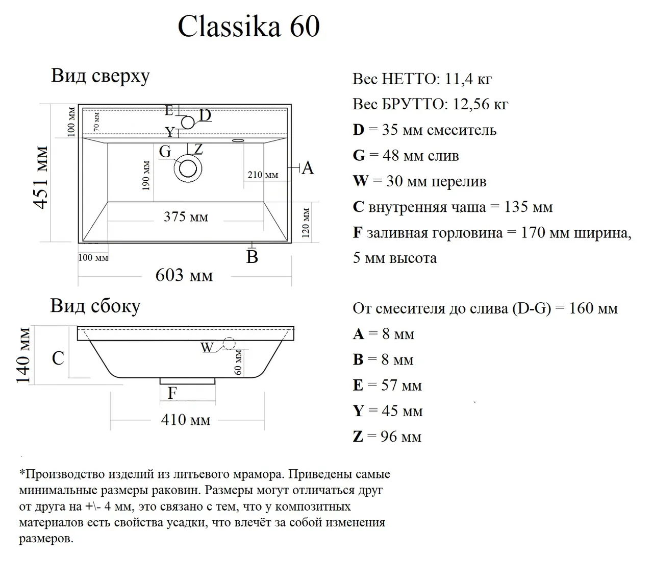 Раковина мебельная и на столешницу Classica 60 4627173210164 — фото 7, Раковины накладные