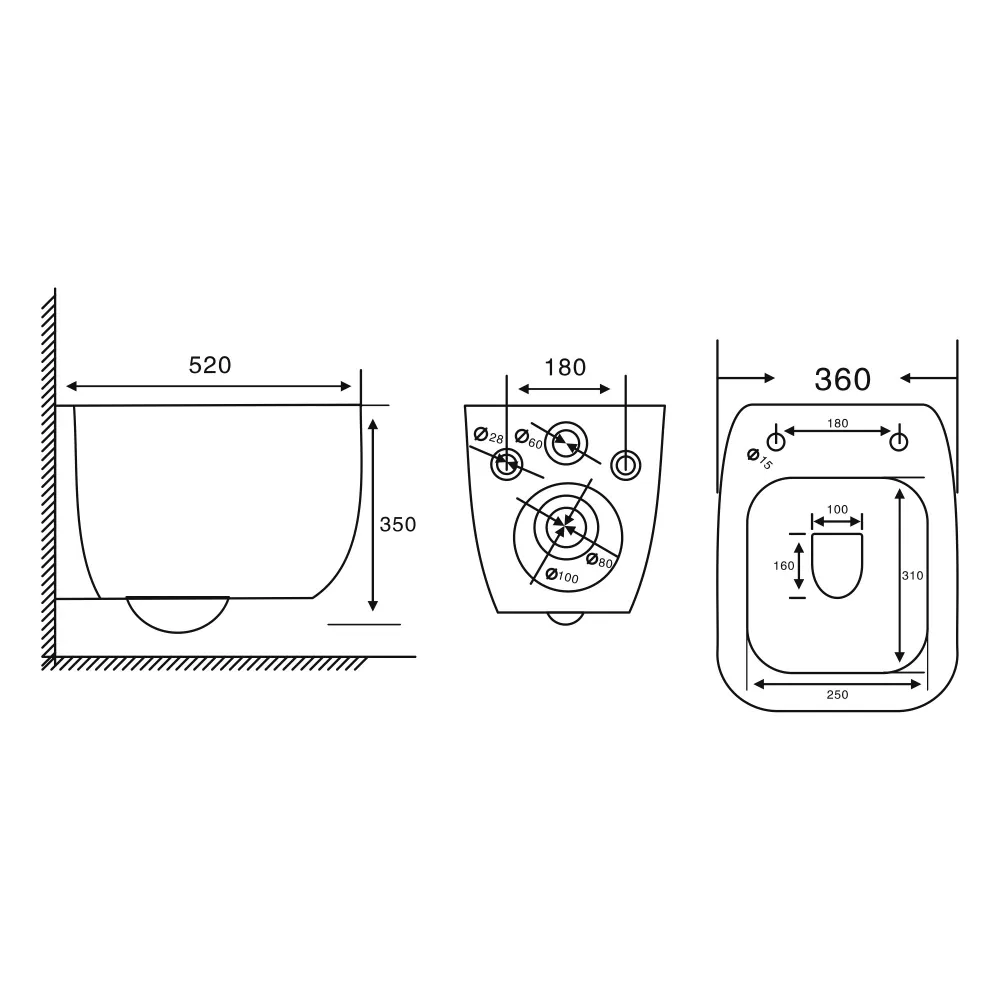 Товар: Унитаз ABBER Rechteck AC1217 подвесной белый, безободковый, смыв торнадо - фото 9 Унитаз ABBER Rechteck AC1217 подвесной белый, безободковый, смыв торнадо — фото 9, Подвесные унитазы