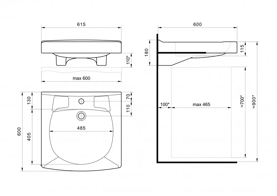 ПИЛОТ Умывальник 60/60 см. над стир.машиной, хр.кольцо, САНТЕК 1WH110572 — фото 10, Раковины подвесные
