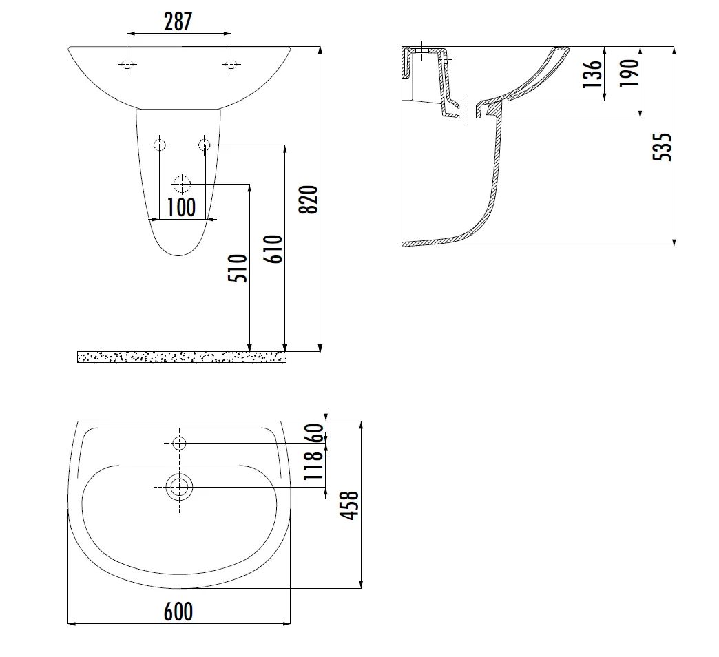 CREAVIT SEDEF Раковина подвесная (45*60) SD060.00000 SD060-00CB00E-0000 — фото 2, Раковины подвесные