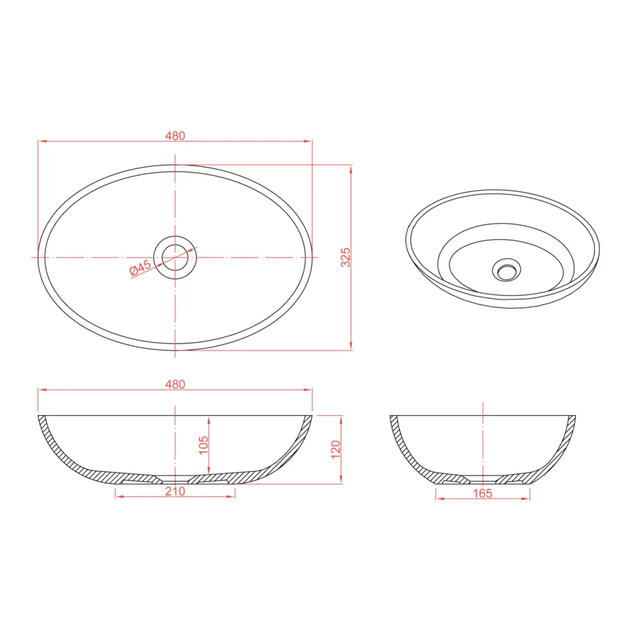 Раковина Conca 480 овальная, белый матовый, MonteBianco 12093 — фото 5, Раковины