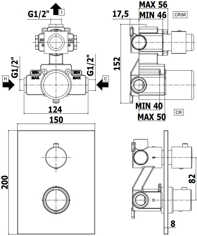 Смеситель для душа Paffoni Light LIQ513CR (с внутренней частью) — фото 2, Смеситель для душа