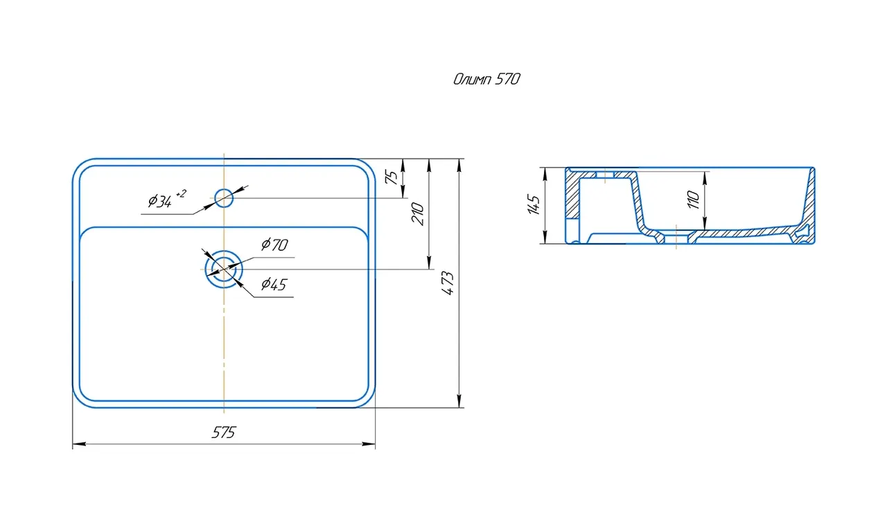 Раковина KIROVIT Олимп 570 мебельная белый (Вн Крв139) 4630055550401 — фото 3, Раковины