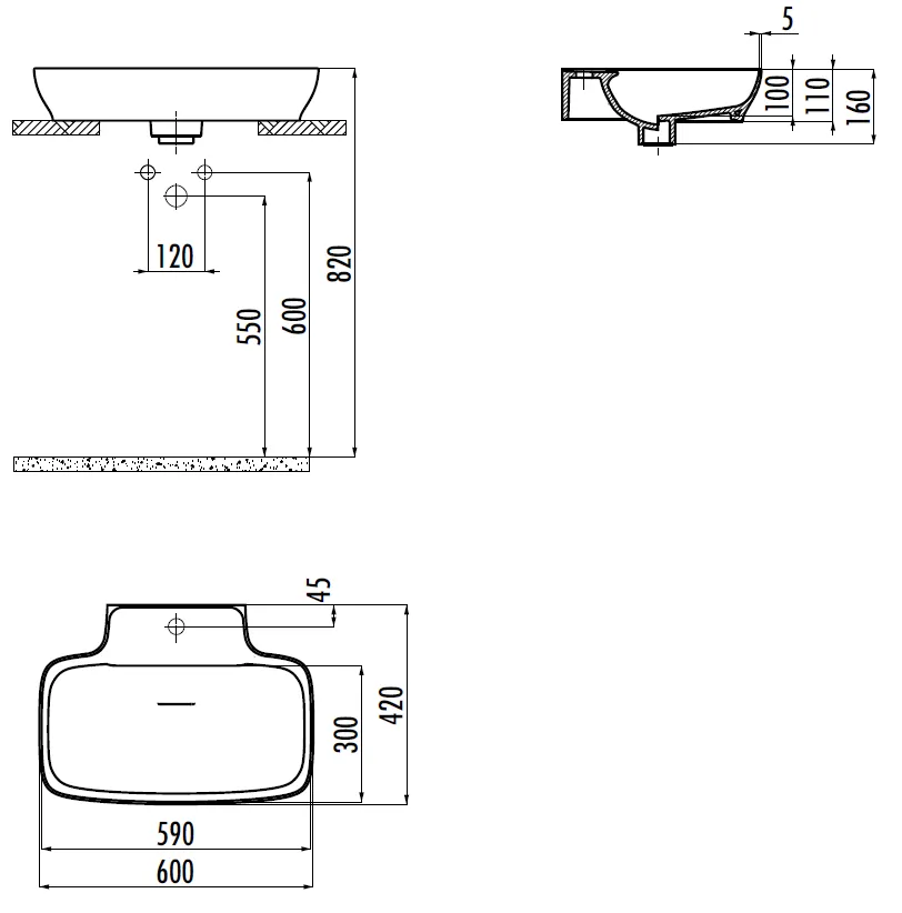 CREAVIT Раковина мебельная накладная БЕЛАЯ МАТОВАЯ RB061-00MB42E-0000 — фото 2, Раковины накладные