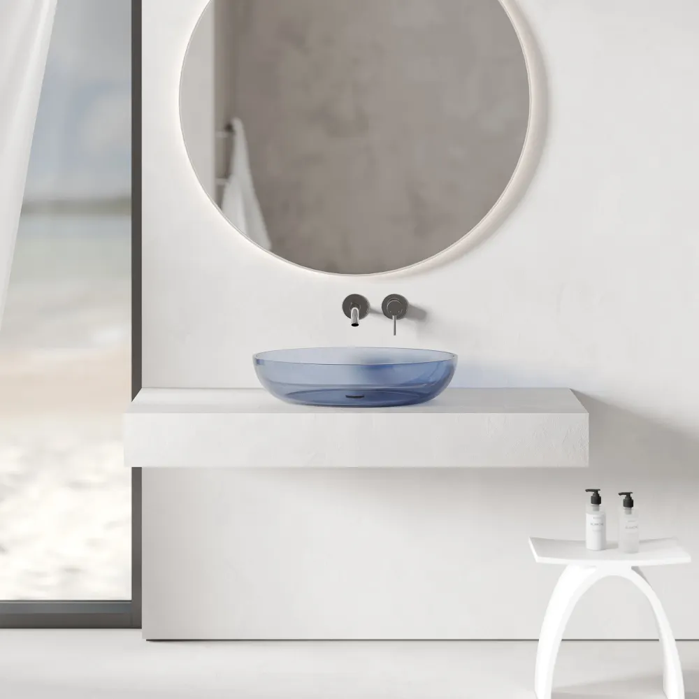 Раковина накладная прозрачная ABBER Kristall AT2801Saphir синяя — фото 6, Раковины накладные