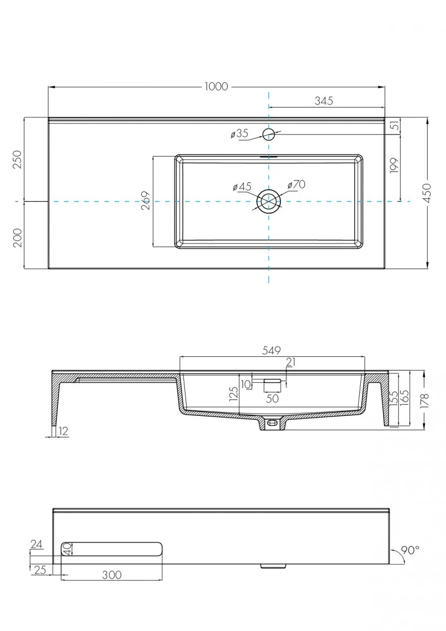 Раковина КВАДРО Про 100, правая 1A733231QA01R — фото 6, Раковины