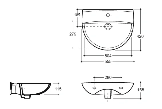 Раковина КЕРАМИН СИМПЛ 55 белый глянец CDB00023550 (4810531137634) — фото 5, Раковины