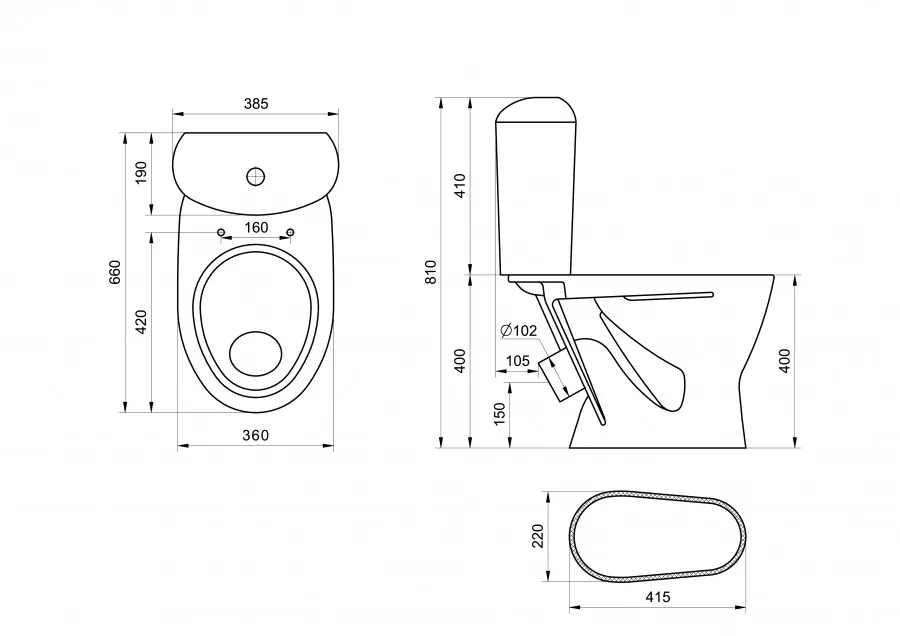 Унитаз-компакт "Версия" (комфорт) косой выпуск, с кнопочной арматурой Oliveira и сиденьем SANTERI 1P4033S0000BF — фото 9, Напольные унитазы