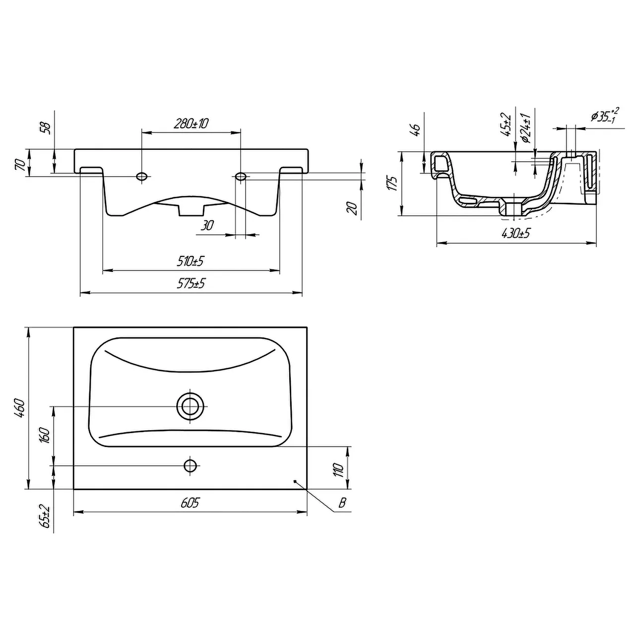 Умывальник мебельный MODUO 60см / CERSANIT S-UM-MOD60/1 — фото 4, Раковины