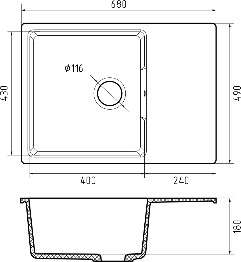 Товар: GRANFEST Мойка URBAN 668L 1-чаша+крыло 680*490мм черный арт.GF-UR- 668L черный - фото 4 GRANFEST Мойка URBAN 668L 1-чаша+крыло 680*490мм черный арт.GF-UR- 668L черный — фото 4, Кухонные мойки