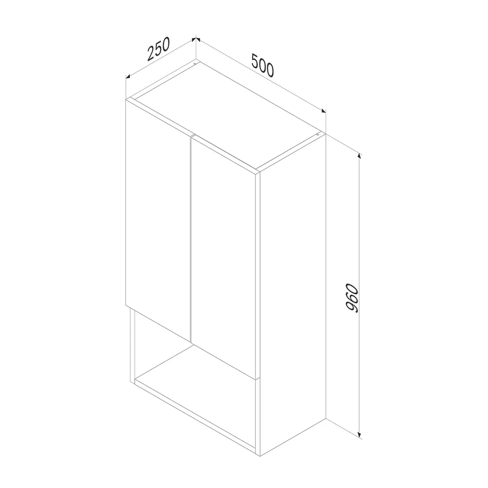 M85CHX05021WG X-Joy, Шкаф навесной с дверками и открытой полкой, 50 см, белый глянец — фото 8, Шкафы для ванной
