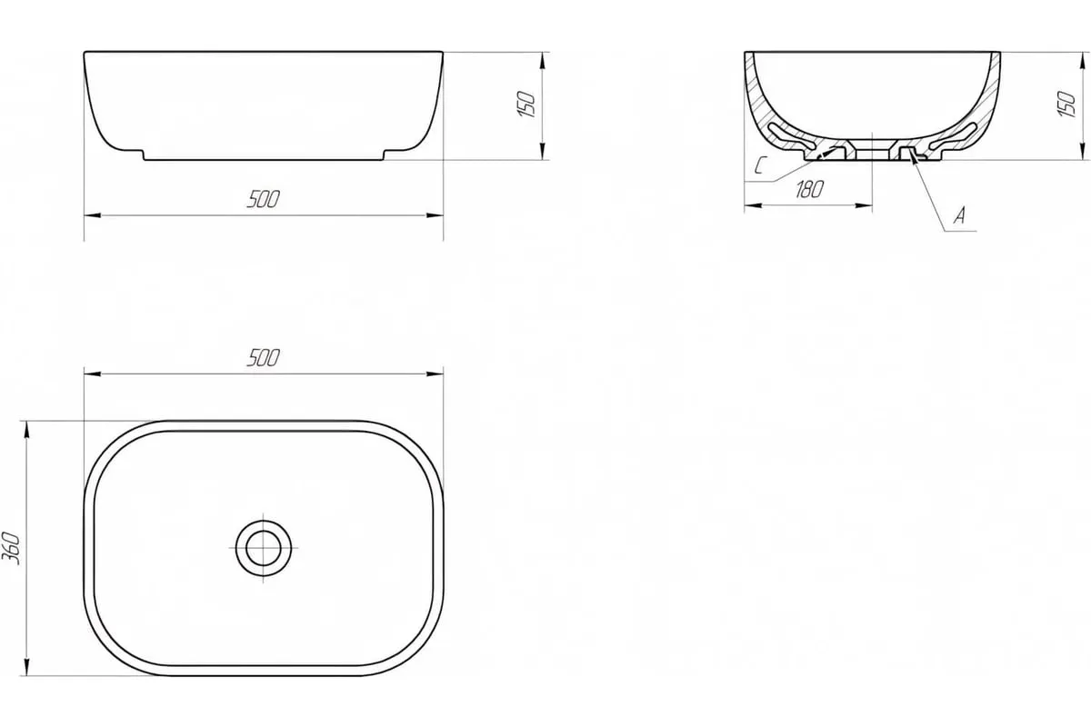 Раковина на столешницу MODUO 50 SQUARE, белый, VIANT A63570 VIANT — фото 4, Раковины встраиваемые сверху
