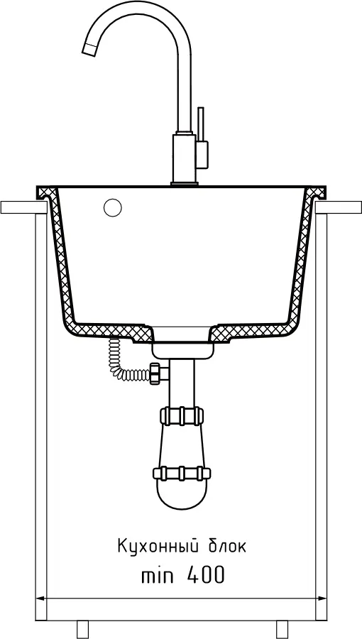 GRANFEST Мойка URBAN 240 1-чаша 400*490мм темно-серый арт.GF-UR- 240 темно-серый — фото 4, Кухонные мойки