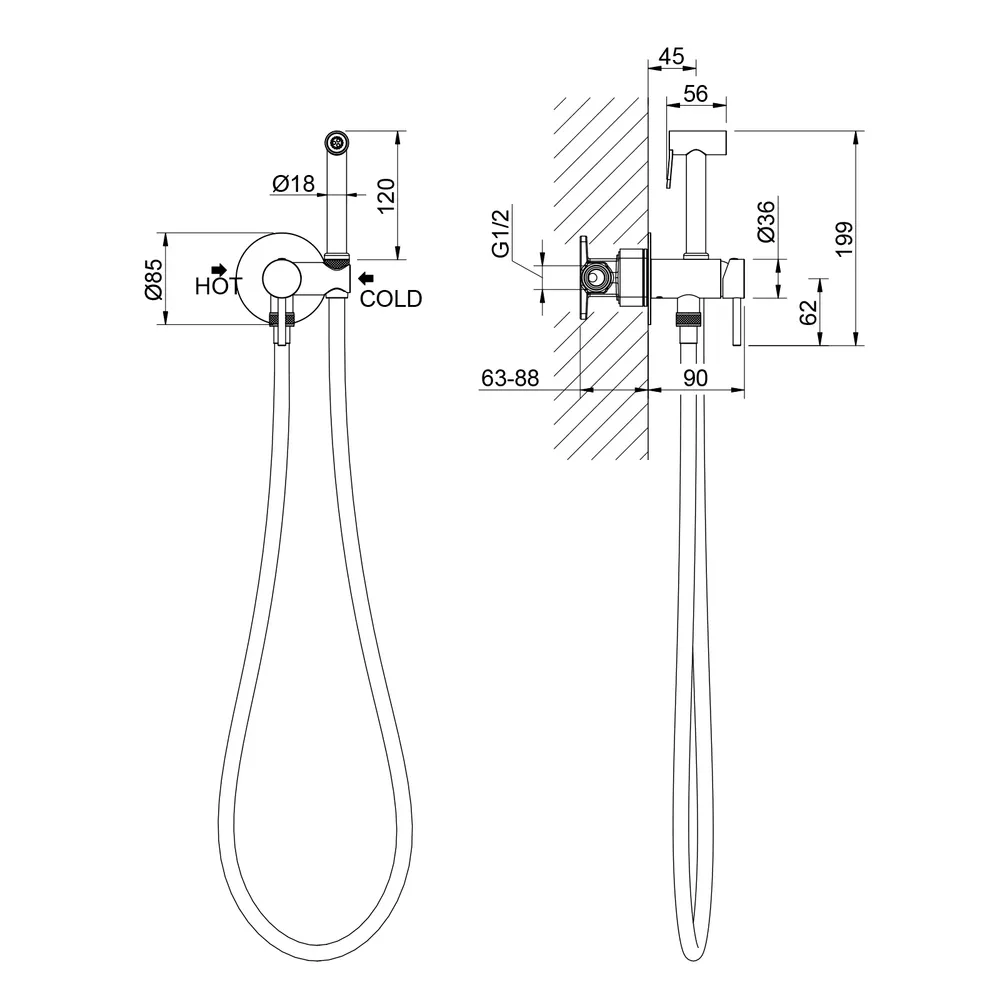 Смеситель встроенный с гигиеническим душем Timo Saona 2338/13SM никель — фото 2, Смеситель для душа